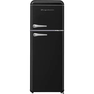 2 Door Apartment Size Retro Refrigerator with Top Freezer, Chrome Handles, 7.5 cu ft, Black