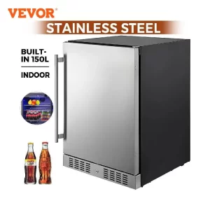 Refrigerator Built-in Under Counter 5.3 cu.ft. VEVOR 150L Stainless Steel Beverage Cooler for Restaurant Bar Cafe Cooling Drink