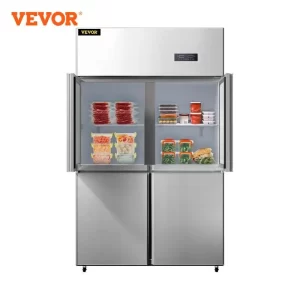 VEVOR Commercial Reach-in Refrigerator 4 Doors Upright Beverage Cooler 27.5 Cu.Ft Side by Side Freezer Stainless Steel