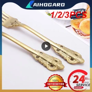 1/2/3PCS Gold Luxury Vintage Cutlery Set Western Dinnerware Dessert Knife Fork Spoon 304 Stainless Steel Tableware Kitchen