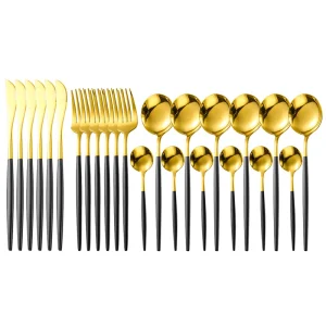 24 Pcs Stainless Steel Black Gold Silver Luxury Cutlery Dinnerware Tableware Steak Knife Spoon Fork Flatware Set Dishwasher Safe