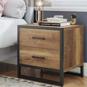 DEXTRUS Farmhouse Side Table with 2 Drawers End Table Nightstand for Bedroom Living Room, Brown
