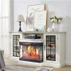 Fireplace TV Stand for TVs up to 65'', Media Entertainment Center Console Table with Doors Closed Storage, Distressed White