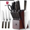 Food Grade 15 Pcs German Stainless Steel Professional Chef Knife Set with Knife Sharpener, Full Tang Knife Block Set, Best Gift