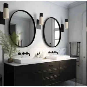 USHOWER 2-Pack Black Round Circle Bathroom Mirrors 24-inch for Wall Decor with Metal Frame, Bathroom Vanity Mirror, Entryway