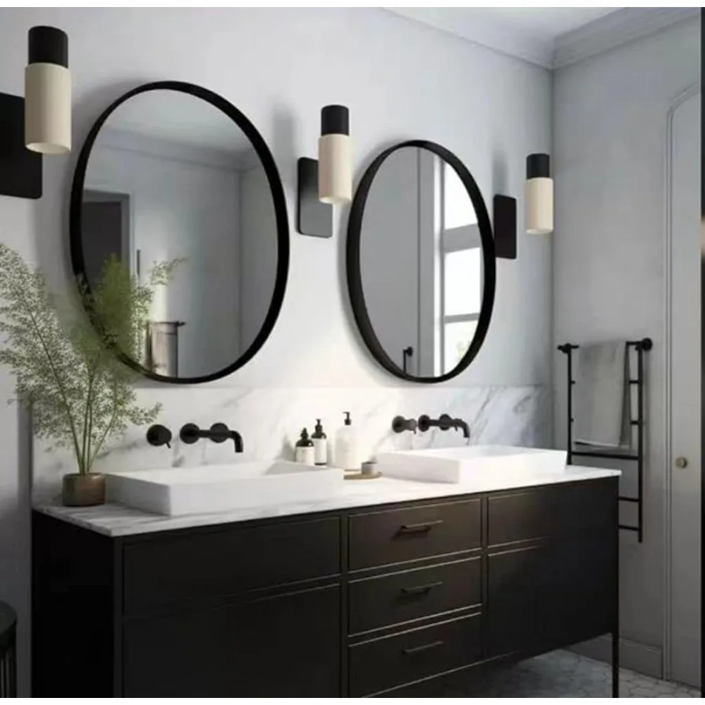 USHOWER 2-Pack Black Round Circle Bathroom Mirrors 24-inch for Wall Decor with Metal Frame, Bathroom Vanity Mirror, Entryway