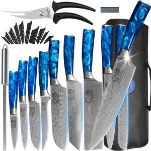 XYj Professional Master Chef Knives Set Culinary Knife with Roll Bag Kitchen Scissors Etched Laser Stainless Steel Kitchen Knife
