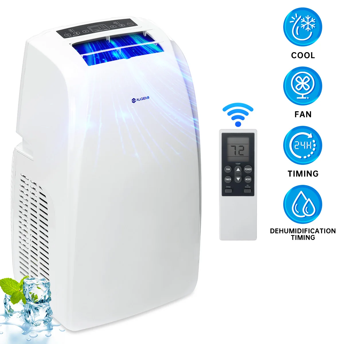 14000BTU Portable Mobile Air Conditioner 4 In 1 Refrigeration Dehumidifier Sleep Mode Timer Cooling Fan With Remote Control