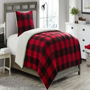 Buffalo Reversible to Sherpa Comforter Set, Full/Queen Korean duvet Cotton blanket Double bed comforter Kuromi Cubre camas Makeu