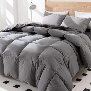 Goose Feather Down Comforter King Size,750 Fill Power,1200TC,100% Organic Cotton Fabric,All Season Grey Duvet 8 Corner Tabs