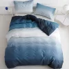 Gradient Comforter Sets Full Solid Ocean Sea Blue Bedding Comforters Cotton Modern Plain White and Sky Blue Gradient Soft