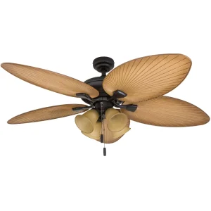 Honeywell Palm Valley 52" Bronze Tropical Ceiling Fan with 5 Palm Blades, Pull Chain & Reverse Airflow