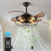 Retro Fan Light For Living Room Kitchen Ceiling Mounted Light 42" Remote Control Chandelier Rc Pendant Fixture Lamp Fan Indoor