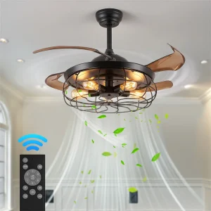 Retro Fan Light For Living Room Kitchen Ceiling Mounted Light 42" Remote Control Chandelier Rc Pendant Fixture Lamp Fan Indoor