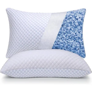 Shredded Memory Foam Pillows King Size Set of 2, Cooling Pillows for Sleeping 2 Pack, Adjustable Loft Bed Firm or Soft Pillows