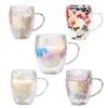 350ml Creative Double Wall Coffee Mug Real Dried Flower Filler Glass Cups Gifts High Borosilicate Glass Cup With Handles