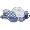 Ceramic 16-Pieces Dinnerware Set for 4, Ceramic Dishes Set, Kitchen Plates and Bowls Sets, Cereal Bowls and Mugs(Vintage Blue)
