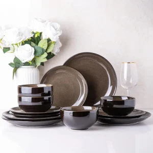 Ceramic Dinnerware Sets,Stoneware and Bowls Sets,Highly Chip and Crack Resistant |,Reactive Glaze Dinnerware- Service for 4