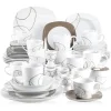 VEWEET Series Nikita 50-Piece Dinnerware Sets for 6 Including Porcelain Plates Sets Bowls Mugs Egg Cups Cup and Saucer Set