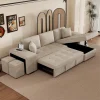 104" Modern L-Shape 3 Seat Reversible Sectional Couch, 2 Stools for Living Room Furniture Set, Charcoal Grey/Cream