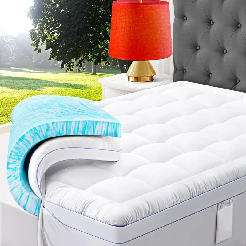 3 Inch Dual Layer Memory Foam Mattress Topper, 2 Inch Memory Foam Plus 1 Inch Down Alternative Pillowtop Mattress Pad (Queen)