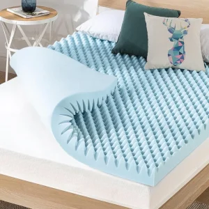 4 Inch Egg Crate Memory Foam Mattress Topper with Cooling Gel Infusion, CertiPUR-US Certified, Light Blue