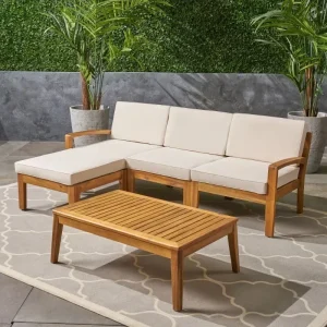 5 Pieces Brown and Beige Outdoor Patio Conversation Set with Cushions 39.5"