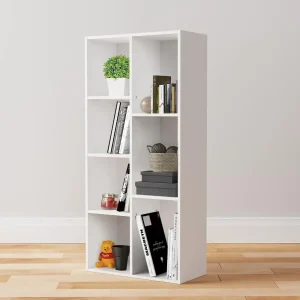 7 Cube Organizer Bookcase, White, 9.25 X 19.49 X 41.73 Inch Bookshelf