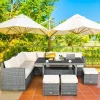 7 Pieces Outdoor Wicker Sectional Sofa Set with Dining Table and Chairs Set Garden Furniture Sets Sillas De Patio Exterior