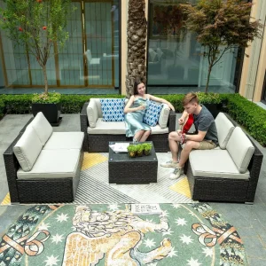 7 Pieces Patio Furniture Set, Outdoor Sectional Sofa PE Rattan Wicker Conversation outdoor furniture set
