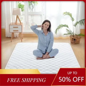 AROW Japanese Futon Mattress, 100% Cotton Floor Mattress Pad, Folding Roll Up Bed Topper Mat Lounger and Travel (White, King)