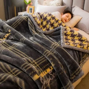 Bedspreads for Double Bed Plaid 2 Ply Reversible Raschel Bed Blanket Plush Ring Korean Mink Blanket 71“X87” Silky Soft and Warm