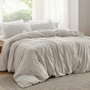 Bedsure Striped Tufted Duvet Cover Queen - Shabby Chic Duvet Cover, 3pcs All-Season Size Boho Bedding for All Seasons, Include