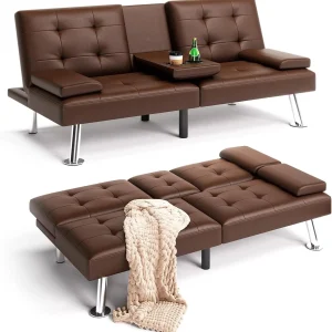 Comfy Modern Faux Lether Futon Couch Bed, Folding Recliner Sleeper Sofa with Adjustable Backrest,Multiple Colors