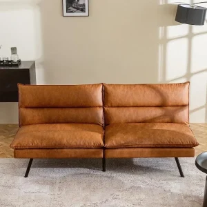 Convertible Armless Futon Sofa Bed,3" Memory Foam Modern Loveseat Couch,Brown
