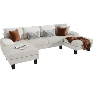 Convertible Sectional Sofa U-Shaped Couch with Soft Modern Cotton Chenille Fabric, Oversized Seats with Comfortable Backrest