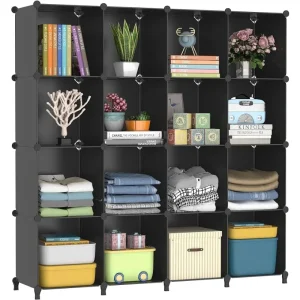 FUNLAX Cube Storage Shelf, 16 Storage Cubes Closet Organizers and Storage Portable Cube Storage Organizer Plastic Bookshelf