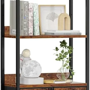 Furologee 59" Tall Bookcase Storage Shelf 4-Tier, Industrial Bookshelf Rack with 3 Fabric Storage Drawers, Office, Kitchen