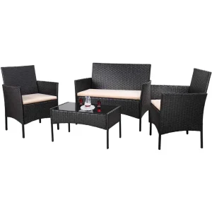 Homall 4 Pieces Patio Rattan Chair Wicker Set,Outdoor Indoor Use Backyard Porch Garden Poolside Balcony Furniture