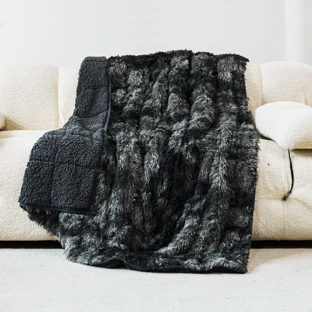 Long Fur Faux Fur Weighted Blanket,Cozy Fluffy Plush Sherpa Long Hair Blanket , Fluffy Fuzzy Sherpa Reverse Heavy Blanket