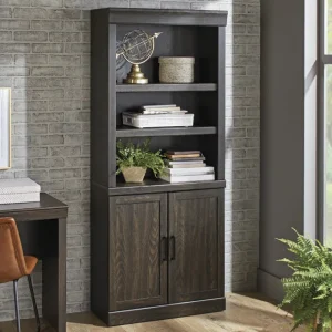 New Office Furniture Bookshelves Better Homes & Gardens Glendale 5 Shelf Bookcase with Doors, Dark Oak Finish