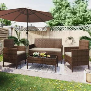 Outdoor Furniture Brown and Beige Outdoor Sessions Chairs Set Garden Furniture Sets Patio Table Chair Terrace Outside