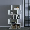 S Shaped Bookshelf 5-Tier, Geometric Bookcase Modern Wood Decorative Display Shelf Book Shelf , White