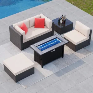 Shintenchi 5 Pieces Patio Furniture Sets w/45 inch Fire Pit Table, Outdoor Conversation Set