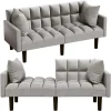 Sofa Bed Upholstered Modern Convertible Couch with Cylindrical Soft Pillow, Suitable for Bedroom, Light Gray