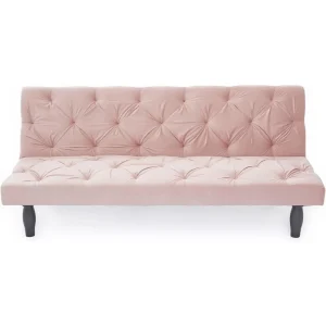 Futon Converts Bed 66" Pink Velvet Loveseat Sleeper Sofa Suitable for Family Living Room Apartment Bedroom Sofabed Sofas Folding