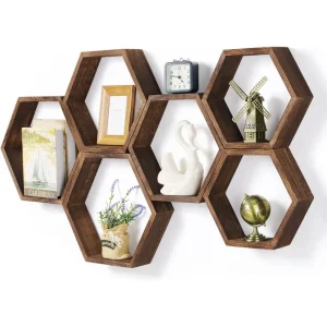 Wall Storage Shelf Wood Display Hexagonal Shelves Mounted Hanging Bedroom Living Room Hallway Office Decor