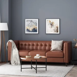 2023 New Modern Home Sofa, Comfortable Leather, Midnight Black+Brown