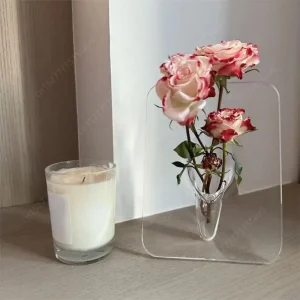 Clear Flower Vase Modern Photo Frame Flower Vase Simple Desktop Flower Arrangement Ornament Decorative for Home Room Office