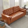 Upholstered Couches for Living Room - Camel Faux Leather Couch - Living Room Furniture